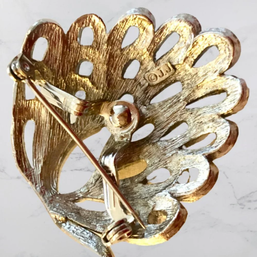 JJ Vintage Brooches Howling Coyote + Cat & Bird Cage + Silvertone 3 pins
